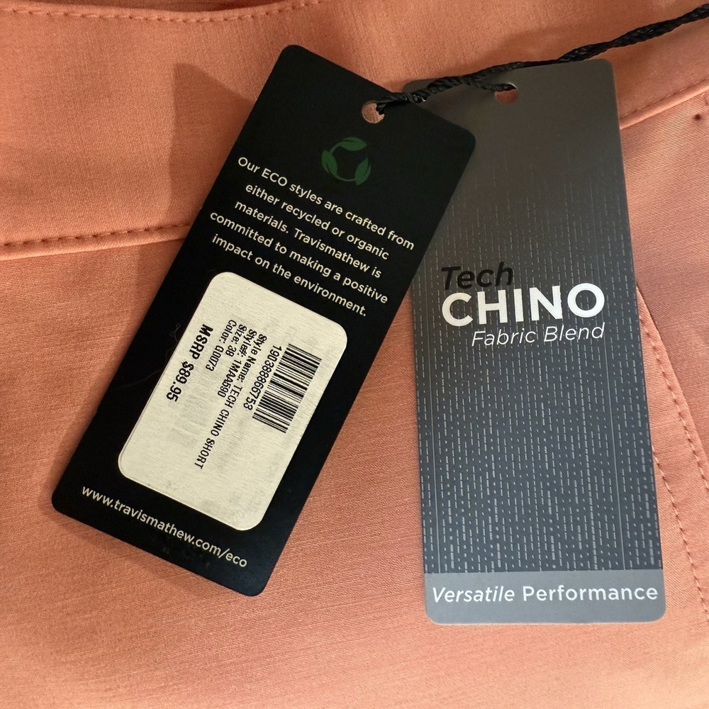 Travis Mathew Tech Chino Shorts Mens 38 Pink Terra Cota Performance Golf New - Picture 5 of 7